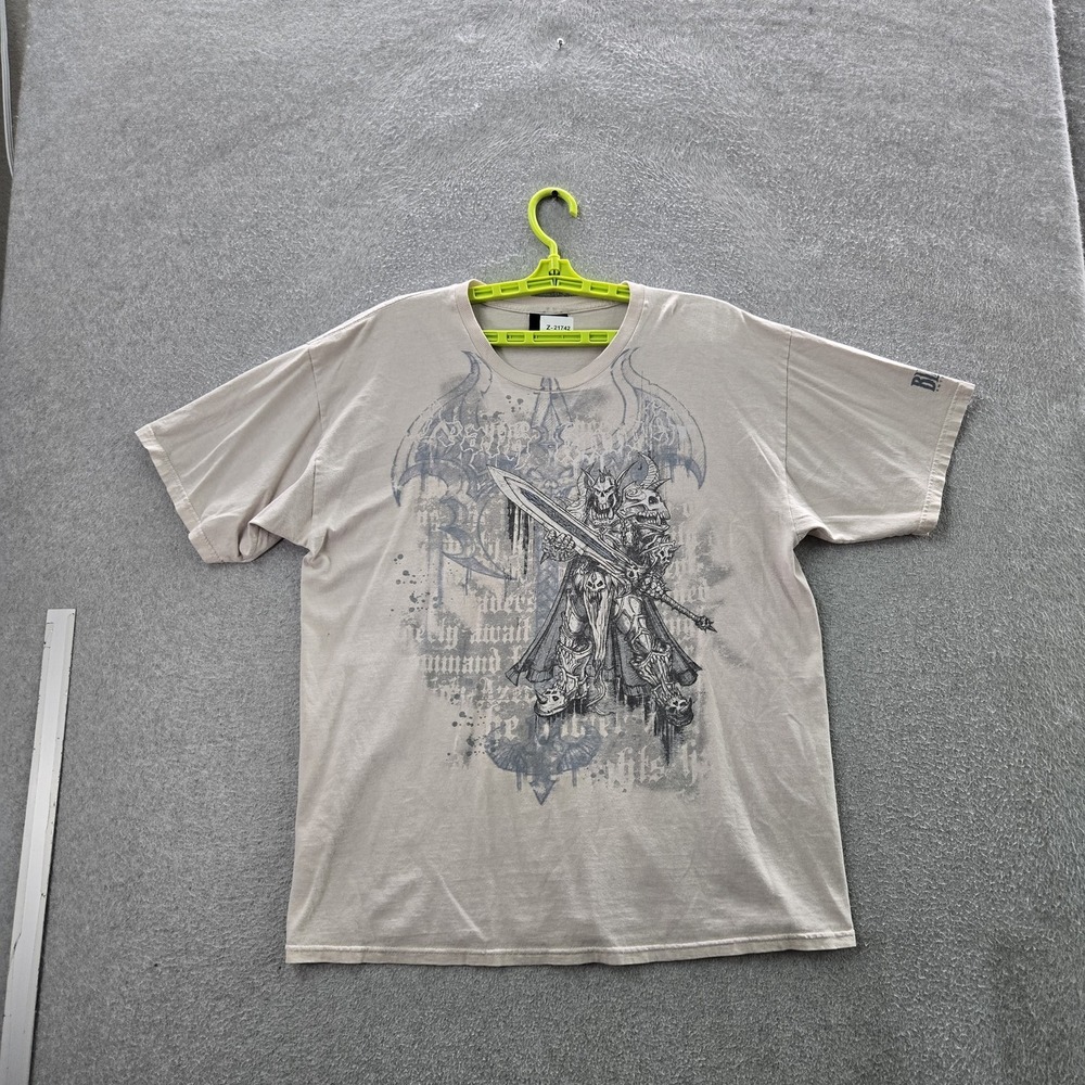 VINTAGE World Of Warcraft Men Shirt XL Beige Death Knight Allen Grunge Jinx Y2K